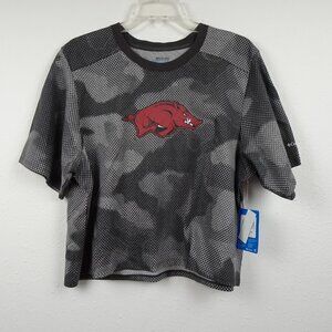 Arkansas Razorbacks T-Shirt Columbia Women's Size XL Gray Camo Logo Box Tee